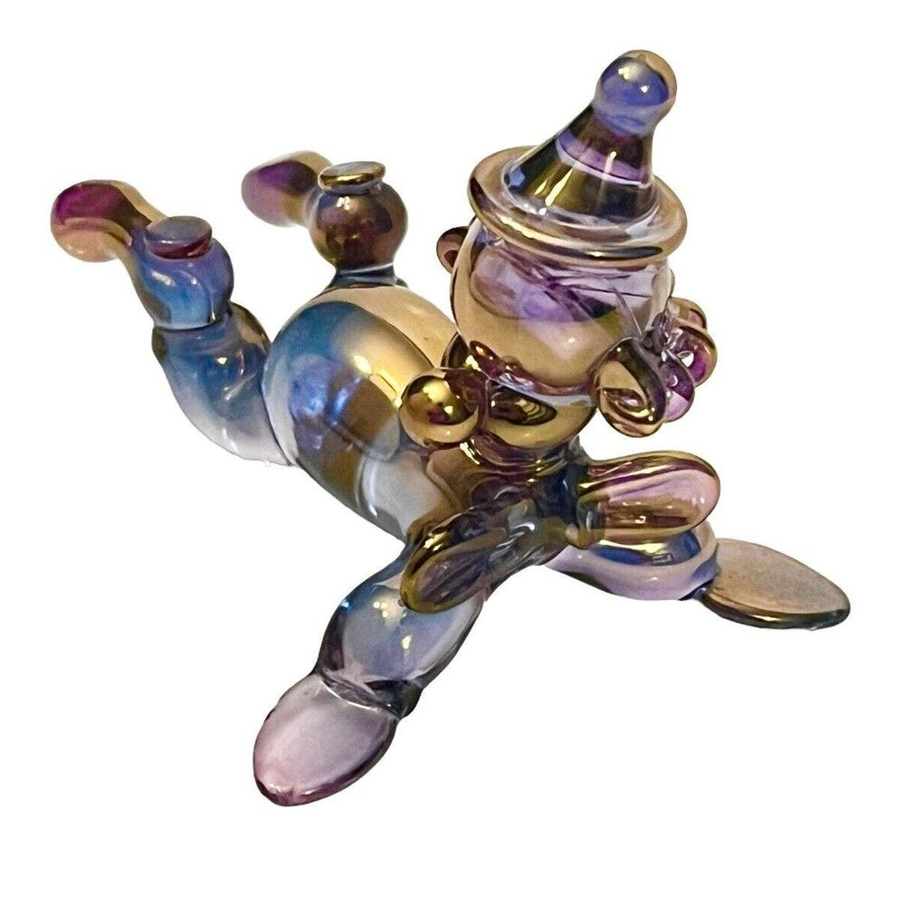 Shades Of Gold 24k Clown Figurine Art Blown Glass One Of A Kind Collectible Tag